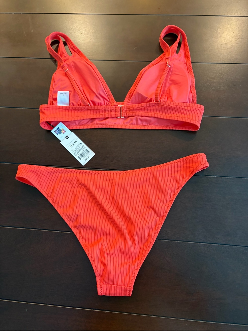 Shade & Shore Red Ribbed Triangle Bikini Set